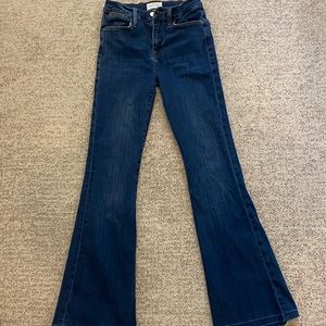 Frame Le High Flare / stretchy distressed bootcut designer denim, size 26